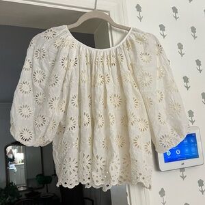 Madewell Embroidered Shirred Puff-Sleeve Top
Eyelet